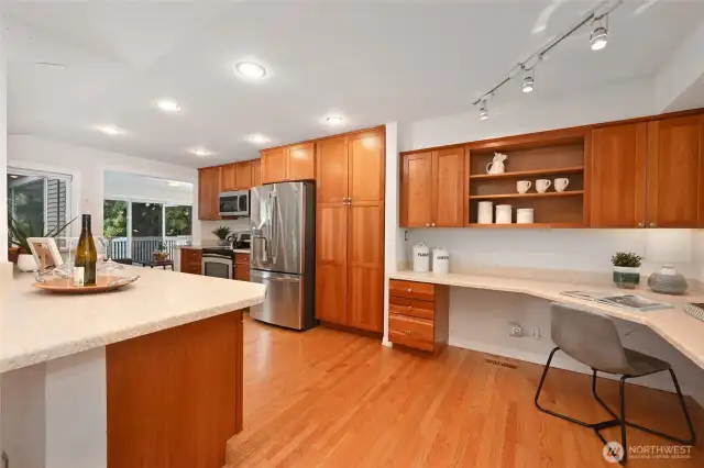Large kitchen has lots of counter space.