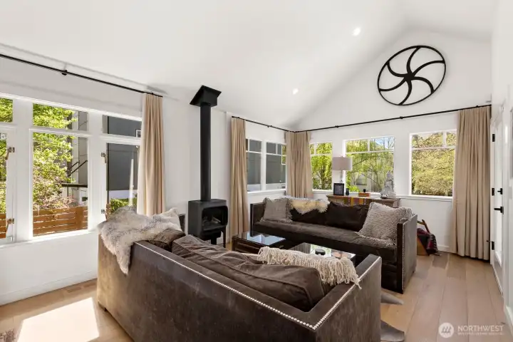 Big windows and vaulted ceilings in the great room