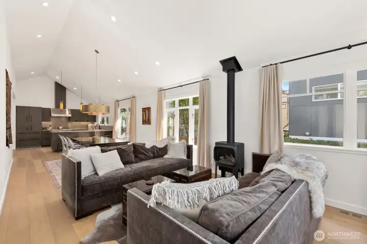 Free standing gas fireplace for cozy ambiance