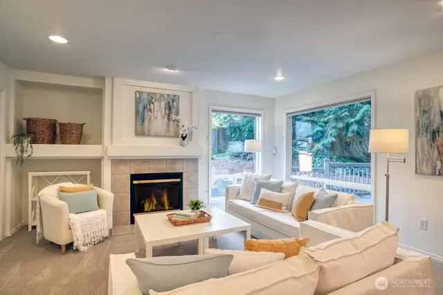 Cozy gas fireplace.