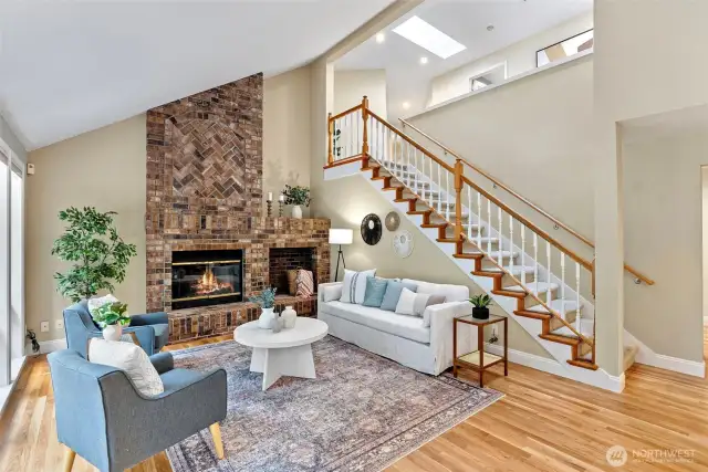 living room with 2nd stairwell