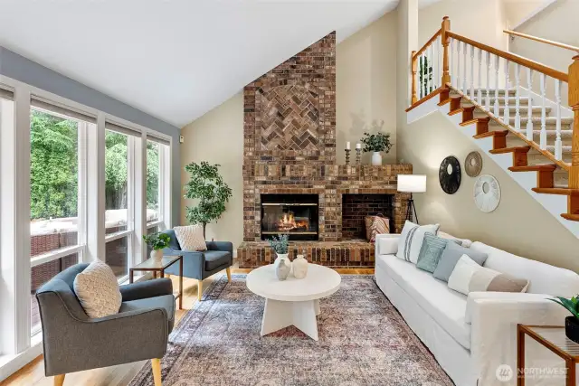 living room with 2nd stairwell