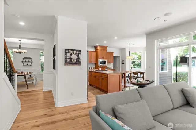 Dual dining areas offer formal and informal dining options