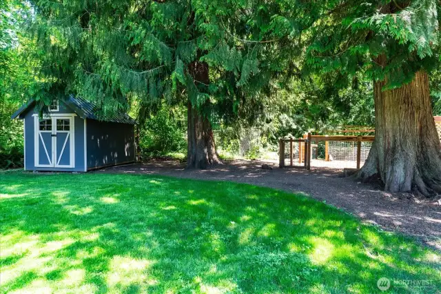 Shed in back yard provides a convenient place to store your gardening and yard tools