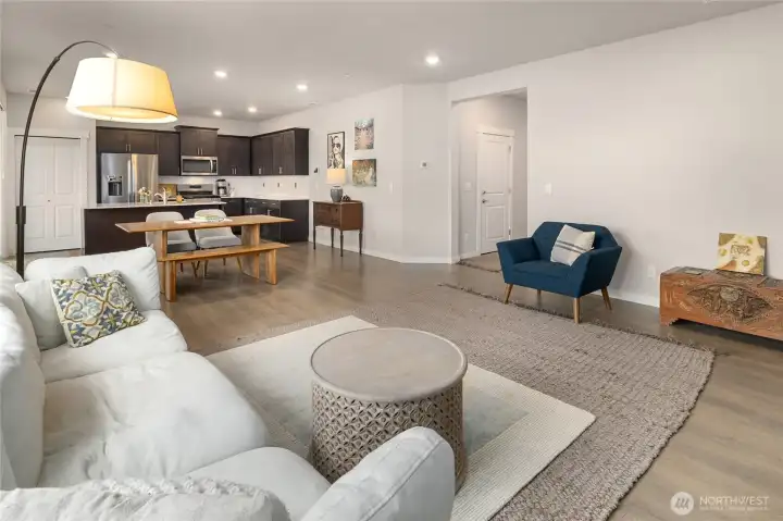 Living, dining, kitchen
