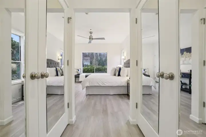 Dual closets in primary bedroom