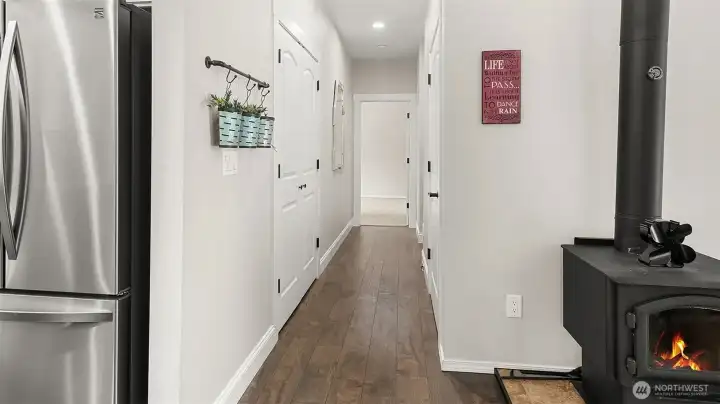Hall with Wood Burning Stove - Main Floor