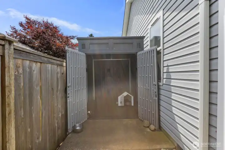 Storage shed for lawn equipment, shady spot for an animal or arts and crafts
