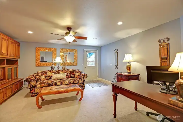 The extra spacious Family Room with glass French Doors~
