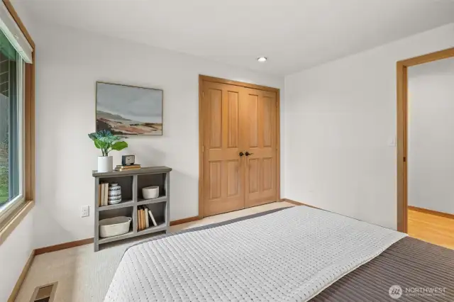 Enjoy garden and playground views right from this bedroom window.