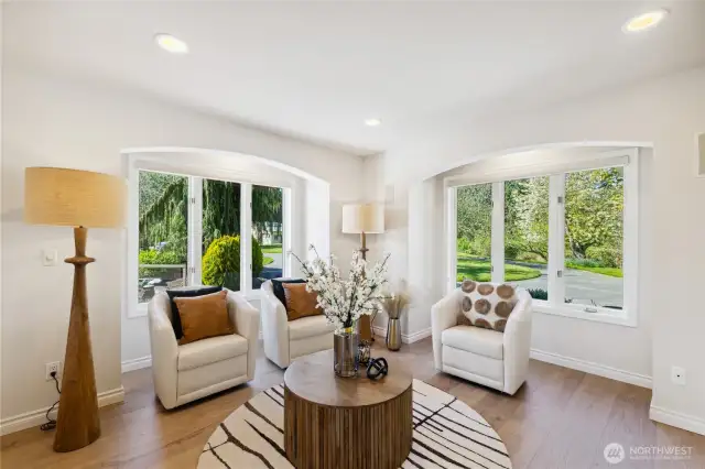 Those large windows look out on the well-cared for park-like grounds.  Enjoy beautiful trees and plantings year round.