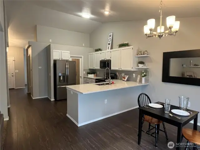 Looking back at the kitchen