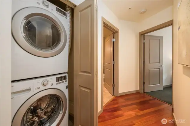 In unit laundry neatly tucked away.