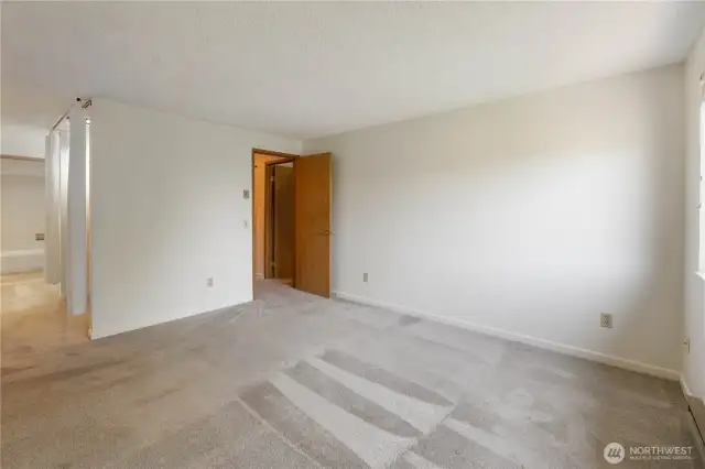 Primary bedroom has large closet and attached full bathroom