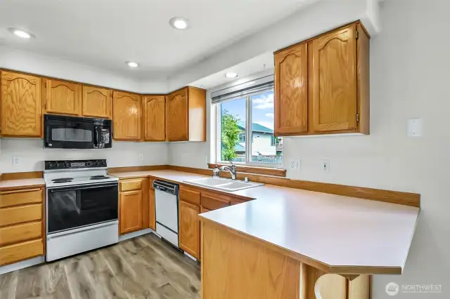 Kitchen with view to backyard
