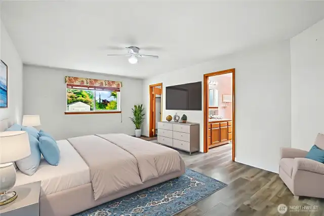 Virtually staged primary bedroom