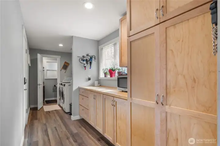 Butlers pantry with maple cabinets to match the kitchen.