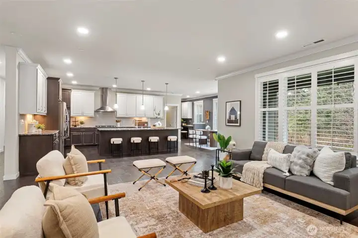 Huge windows facing to the private green space