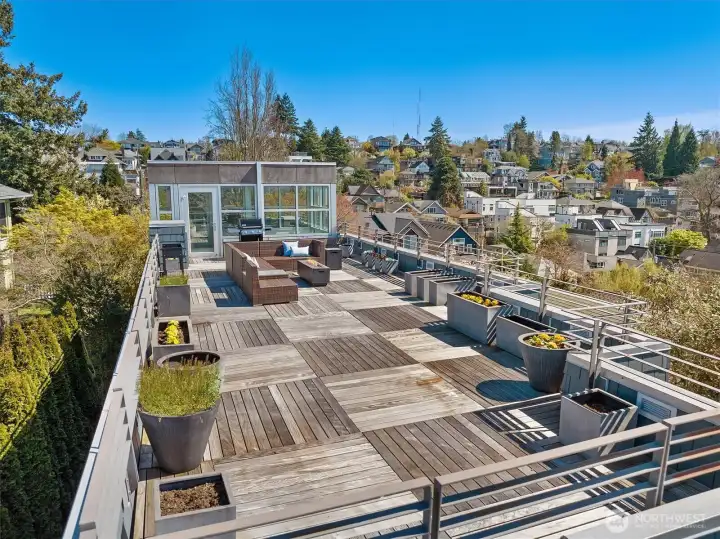 Rooftop deck looking east.