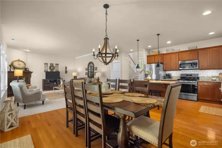 The dining room also connects with the den.