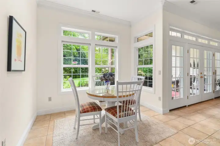 This sunny spot is perfect for your casual dining, and just steps away from the French doors that lead to the covered patio.