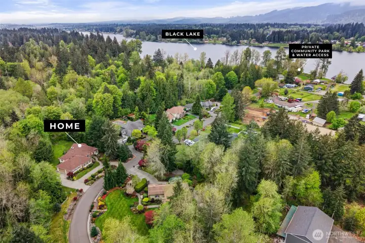 3,200 sf custom single level home - community access and dock on Black Lake less than 1/4 mile from your front door!