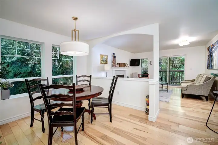Updated lighting enhances the dining and living rooms.