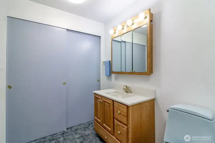 Primary Bathroom 3/4 With extra closet space