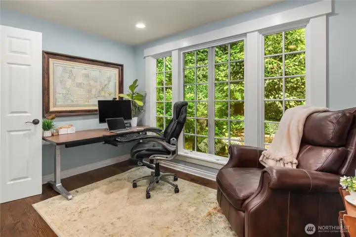 Main floor office with coffee closet and fridge