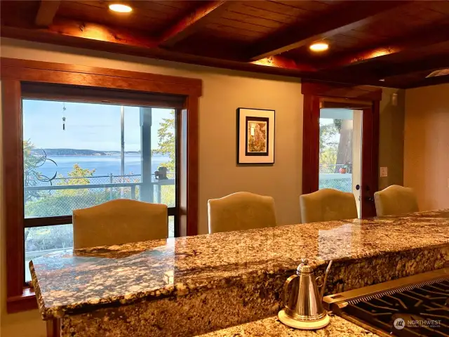 Ample seating and enjoy the view while you prepare your meals.