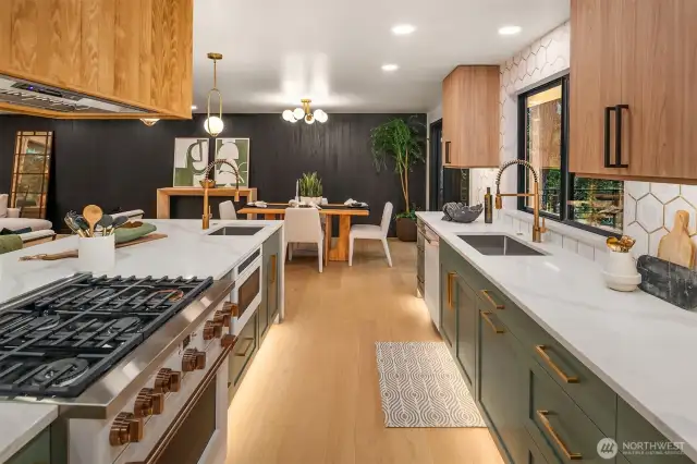 Custom lighting and tile work round out the clean, modern aesthetic