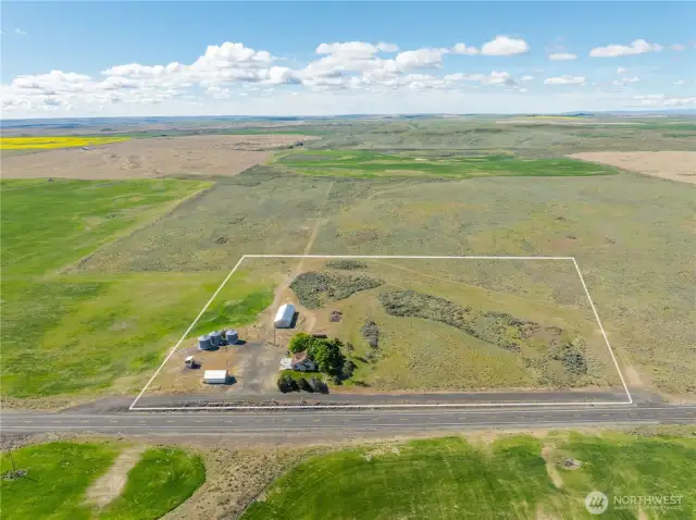 Overhead view. Property lines approximate.