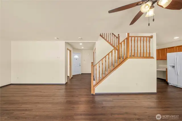 Spacious and open floor plan has the kitchen, dining, and living flowing into each other.