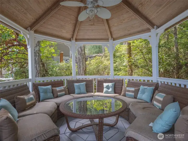 Comfortable gazebo located just above the beach for evening beverages and conversations.