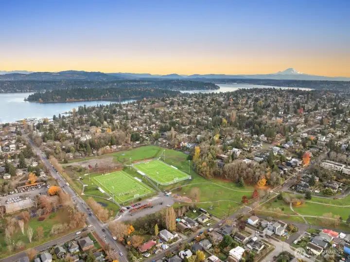 Drone View to Proximity to Lake Washington and Rainier Playfields