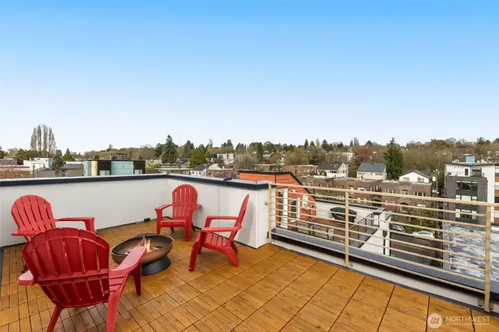 The roof deck is the spot for sunsets and city views.