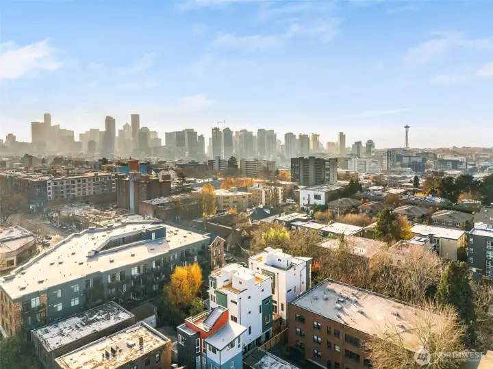 This is your view: sweeping city skyline, Space Needle in sight, and Capitol Hill below. Enough said!