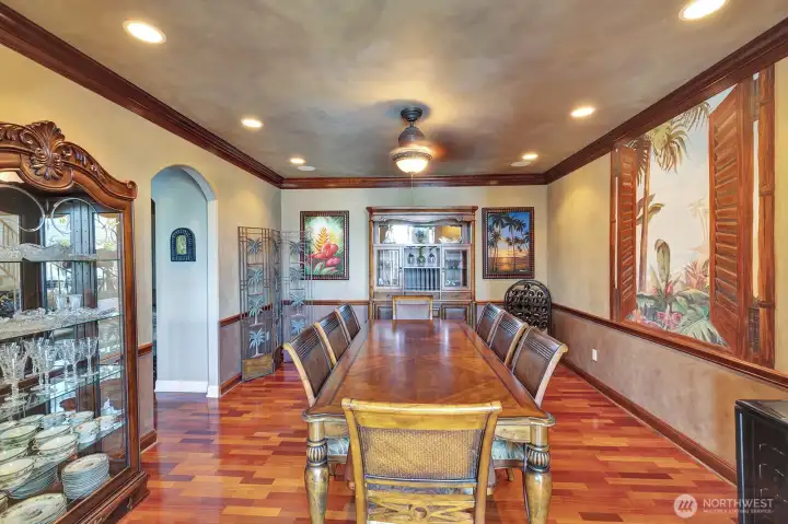 Formal dining room with custom mural