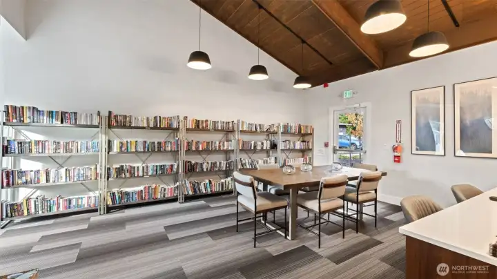 Inviting library and hobby space perfect for reading, crafts, clubs, and small group gatherings.