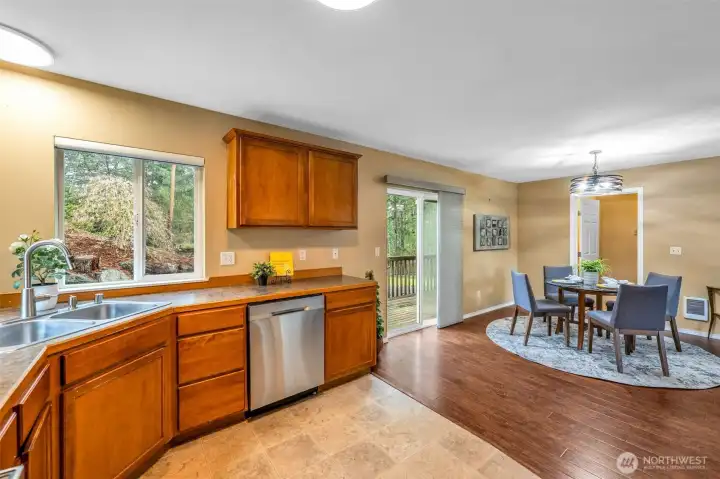 Kitchen looking out to deck