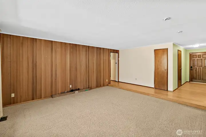 Wood paneling with a mid century feel.