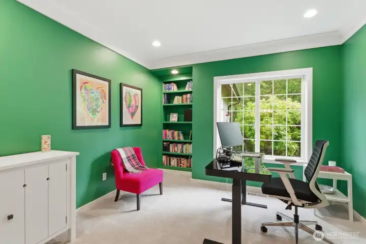 French doors lead to the office.