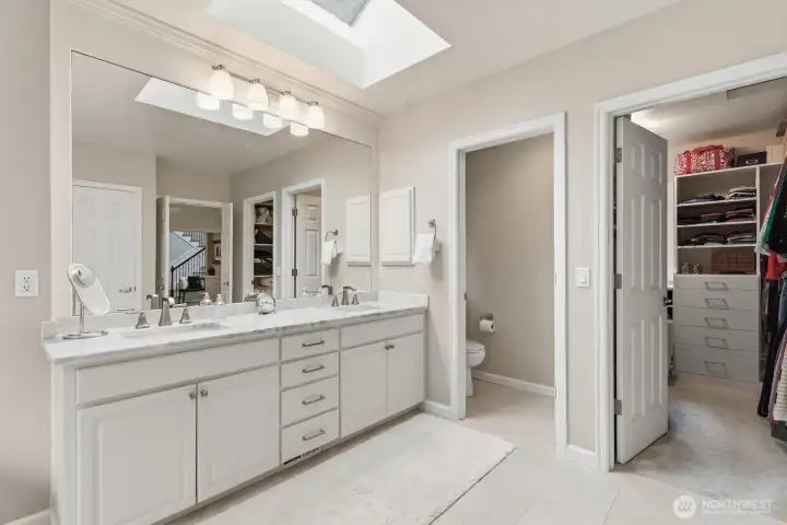 Slab granite countertops and built in closet organizers