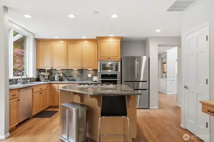 Granite countertops and stainless steel appliances