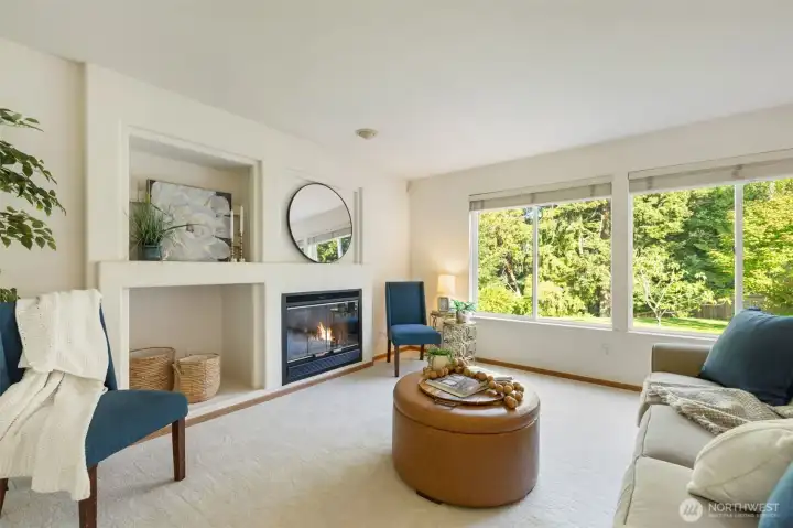 This cozy family room sits just off the kitchen