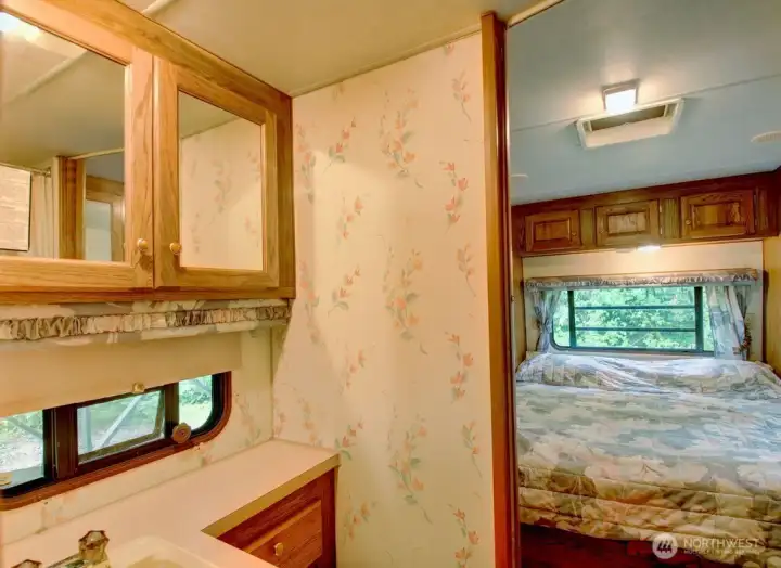 Drawers and vanity are helpful for storage space Drawers and vanity are helpful for storage space