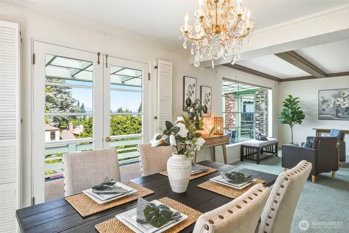 Dining area with chandler