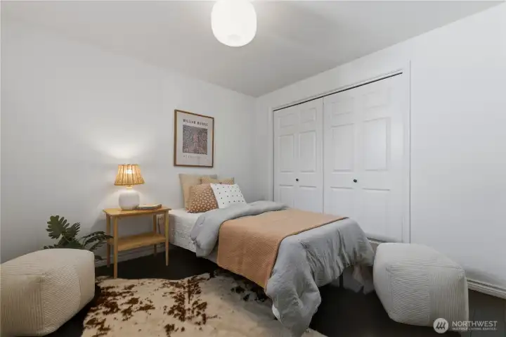 The main level also includes a generously sized second bedroom. The main level also includes a generously sized second bedroom.