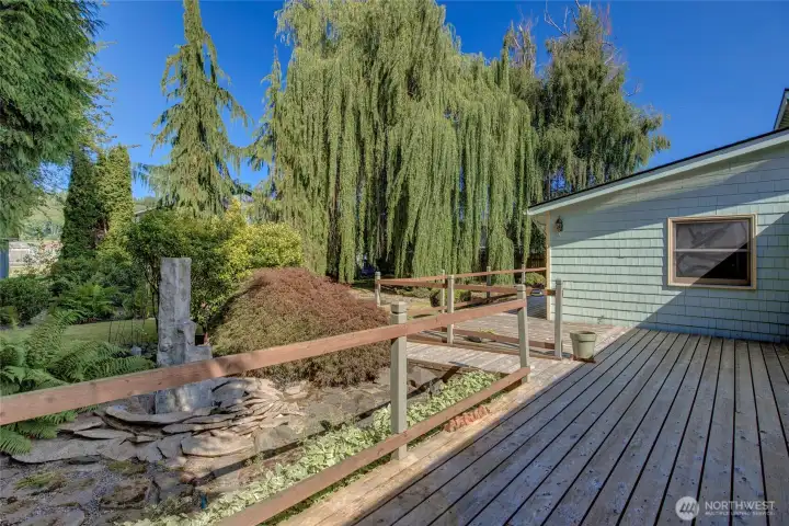Gorgeous weeping willow tree is only part of the charm in this backyard oasis. Gorgeous weeping willow tree is only part of the charm in this backyard oasis.