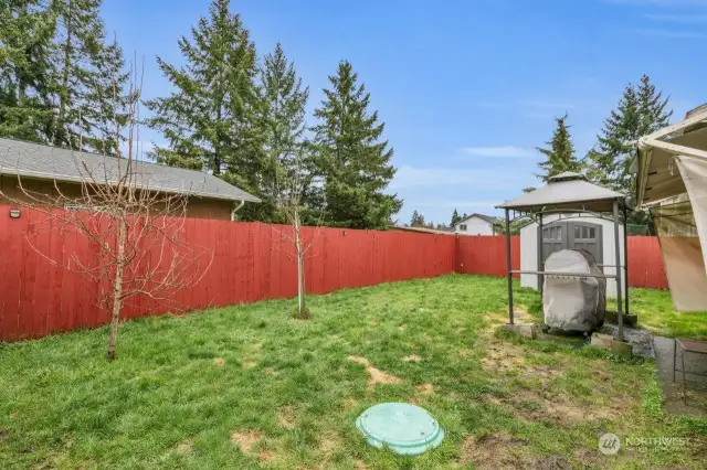 Fully fenced backyard offers added privacy.